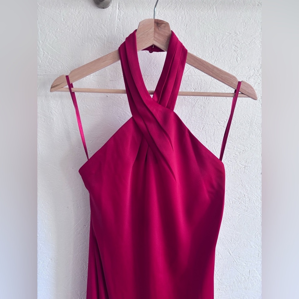 NWT BHLDN Anthropologie Red Halter Open Back Satin Effect Maxi Gown Dress - Picture 7 of 11